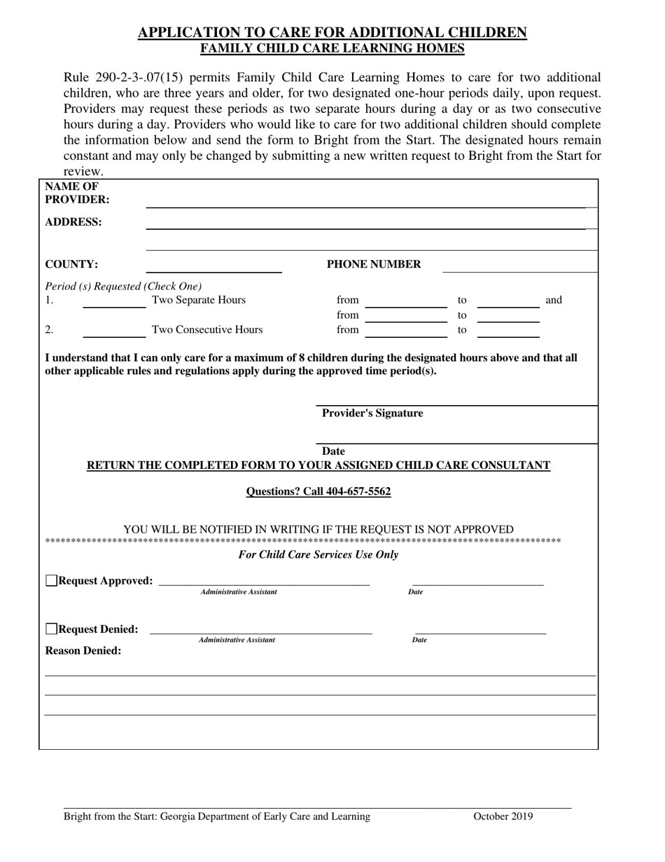 Application to Care for Additional Children Family Child Care Learning Homes - Georgia (United States), Page 1