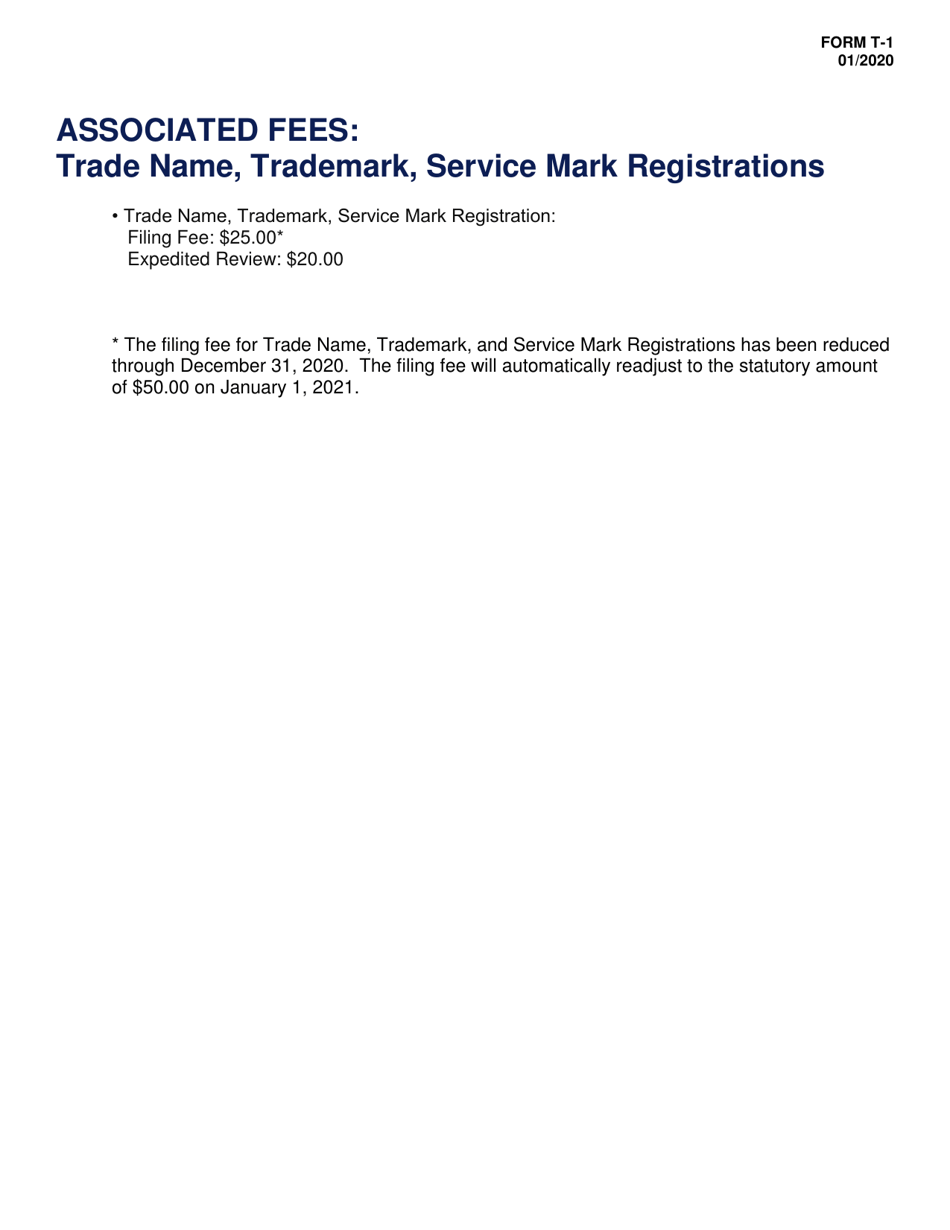 Form T-1 Application for Registration of Trade Name - Hawaii, Page 1