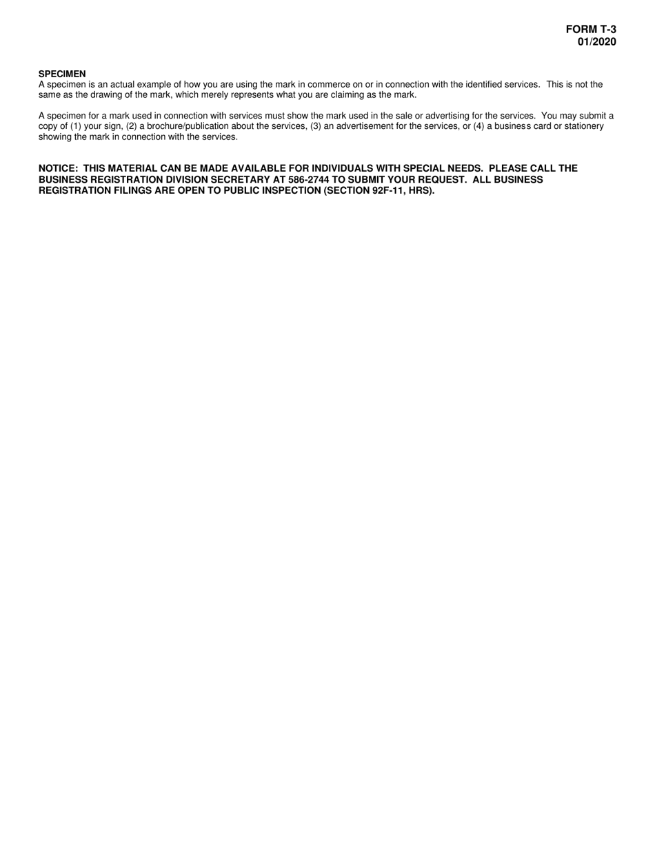 Form T-3 Application for Registration of Service Mark - Hawaii, Page 4