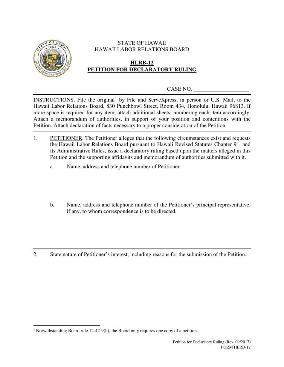 Form HLRB-12 Petition for Declaratory Ruling - Hawaii, Page 1