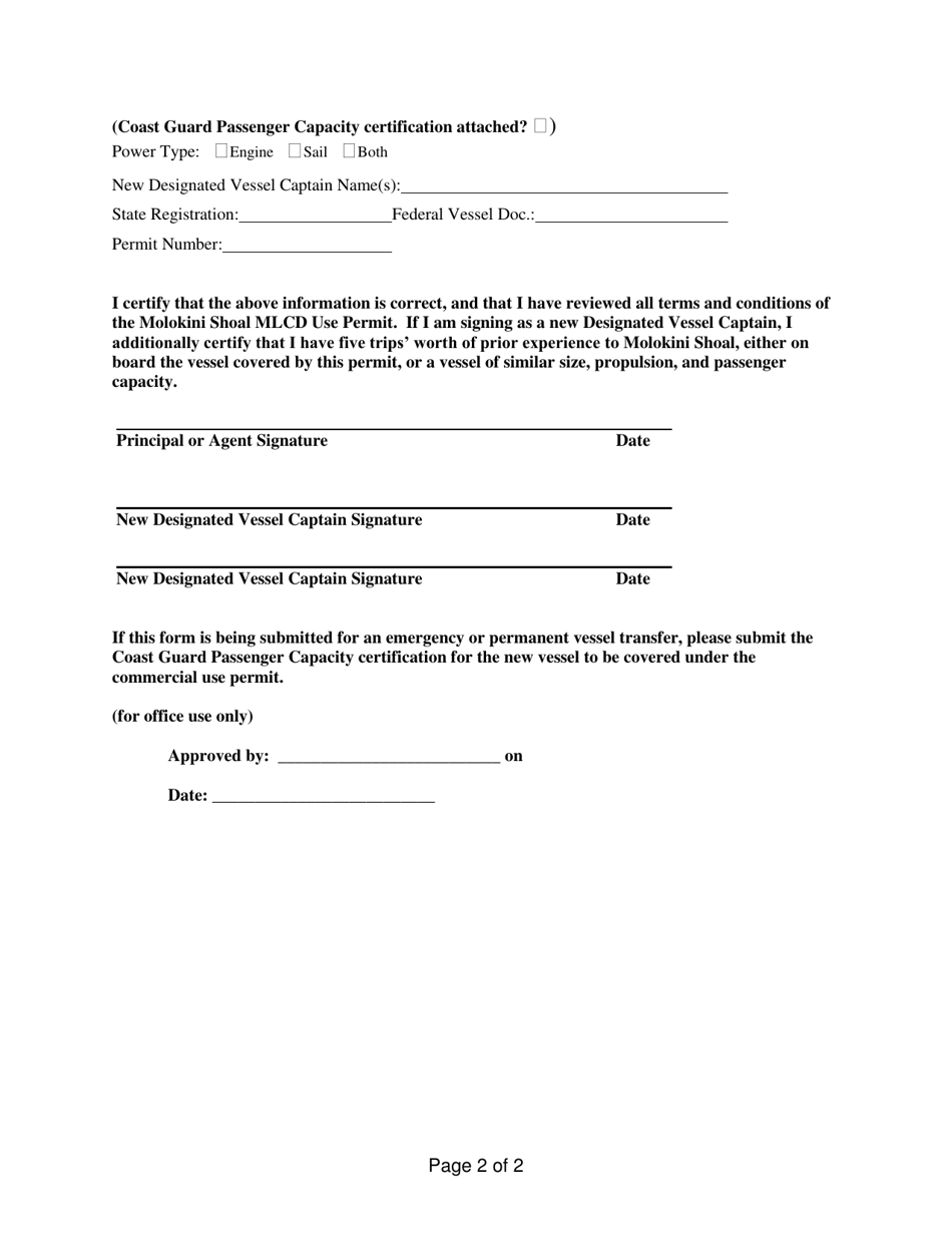 Attachment D Vessel Transfer or Change Form - Hawaii, Page 2