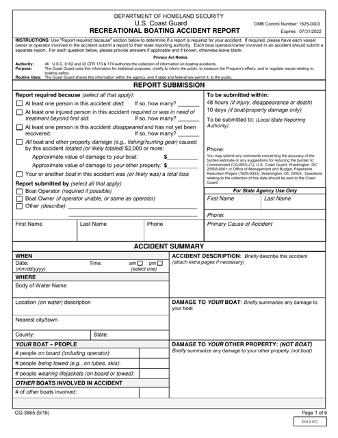 Form CG-3865 Recreational Boating Accident Report