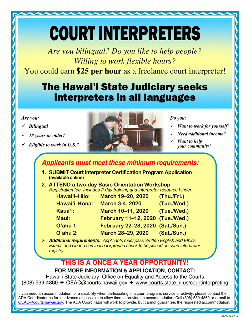 Basic Orientation Workshop (Bow) Registration Form - Hawaii, Page 1