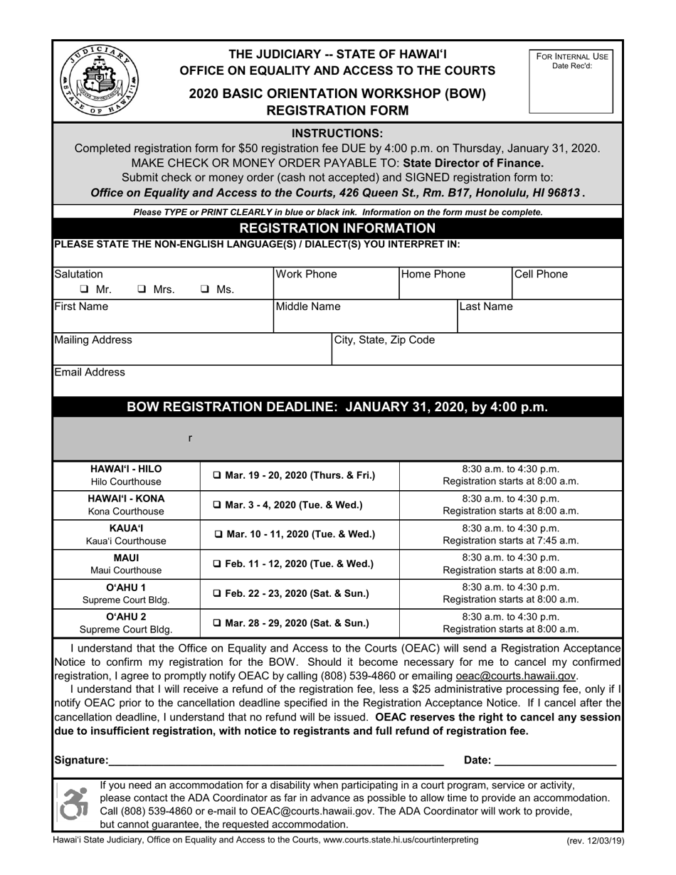 Basic Orientation Workshop (Bow) Registration Form - Hawaii, Page 2