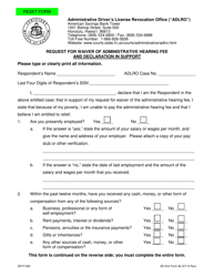 Document preview: Form DR-P-039 (AD-DUI Form 46) Request for Waiver of Administrative Hearing Fee and Declaration in Support - Hawaii