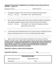 Form DR-P-039 (AD-DUI Form 46) Request for Waiver of Administrative Hearing Fee and Declaration in Support - Hawaii, Page 2
