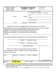 Document preview: Form 1F-P-738 Statement of Mailing Exhibits "1" and "2" - Hawaii