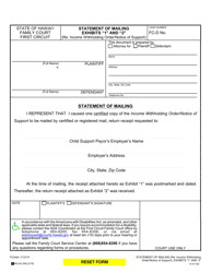 Document preview: Form 1F-P-740 Statement of Mailing Exhibits "1" and "2" (Re: Income Withholding Order/Notice of Support) - Hawaii