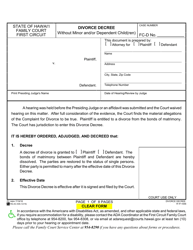 Document preview: Form 1F-P-1056 Divorce Decree Without Minor and/or Dependent Child(Ren) - Hawaii