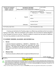 Form 1F-P-1056 Divorce Decree Without Minor and/or Dependent Child(Ren) - Hawaii
