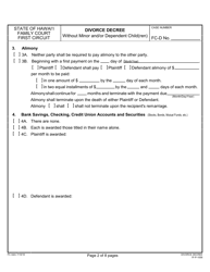 Form 1F-P-1056 Divorce Decree Without Minor and/or Dependent Child(Ren) - Hawaii, Page 2
