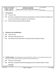 Form 1F-P-1056 Divorce Decree Without Minor and/or Dependent Child(Ren) - Hawaii, Page 4