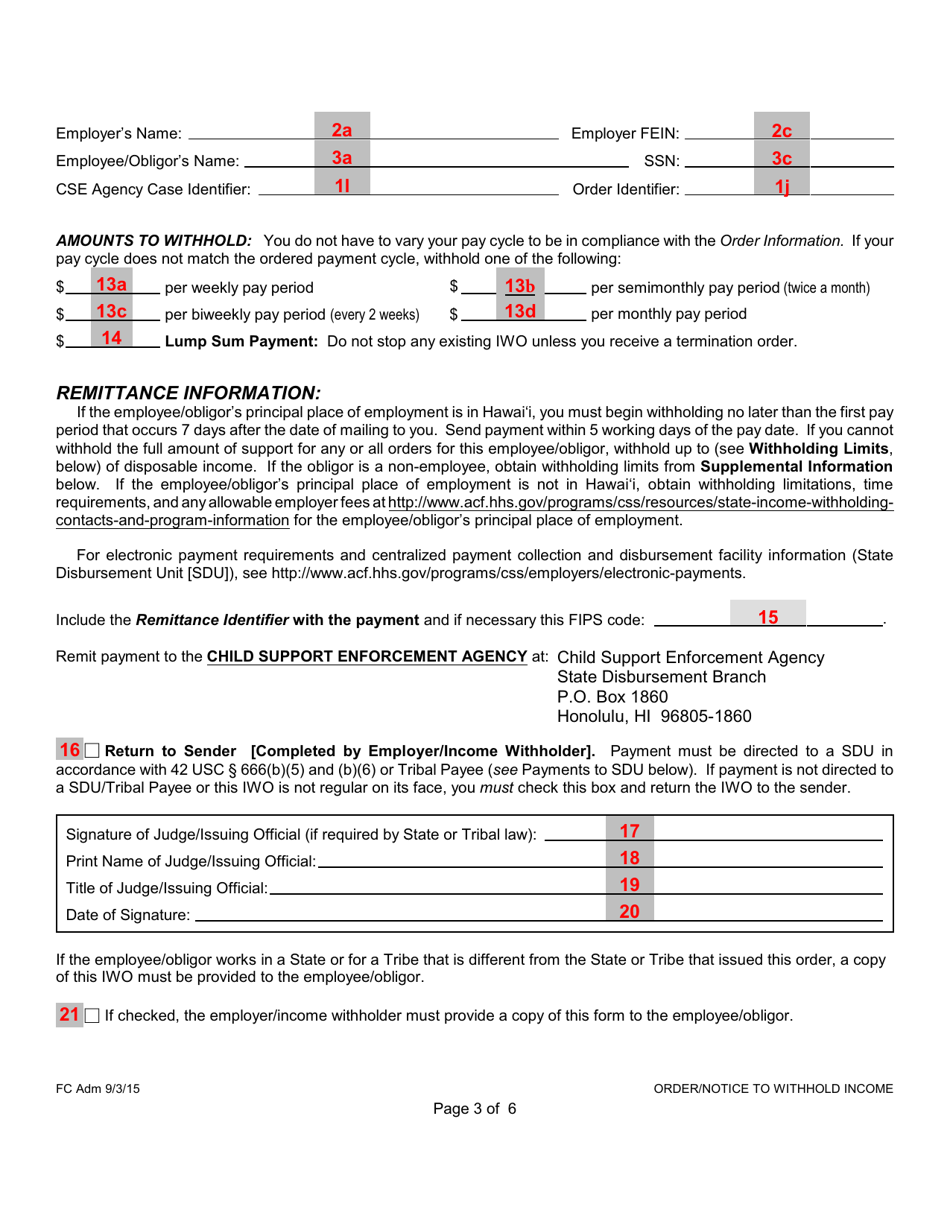 Instructions for Form 1F-P-1098 Order / Notice to Withhold Income for Support - Hawaii, Page 10