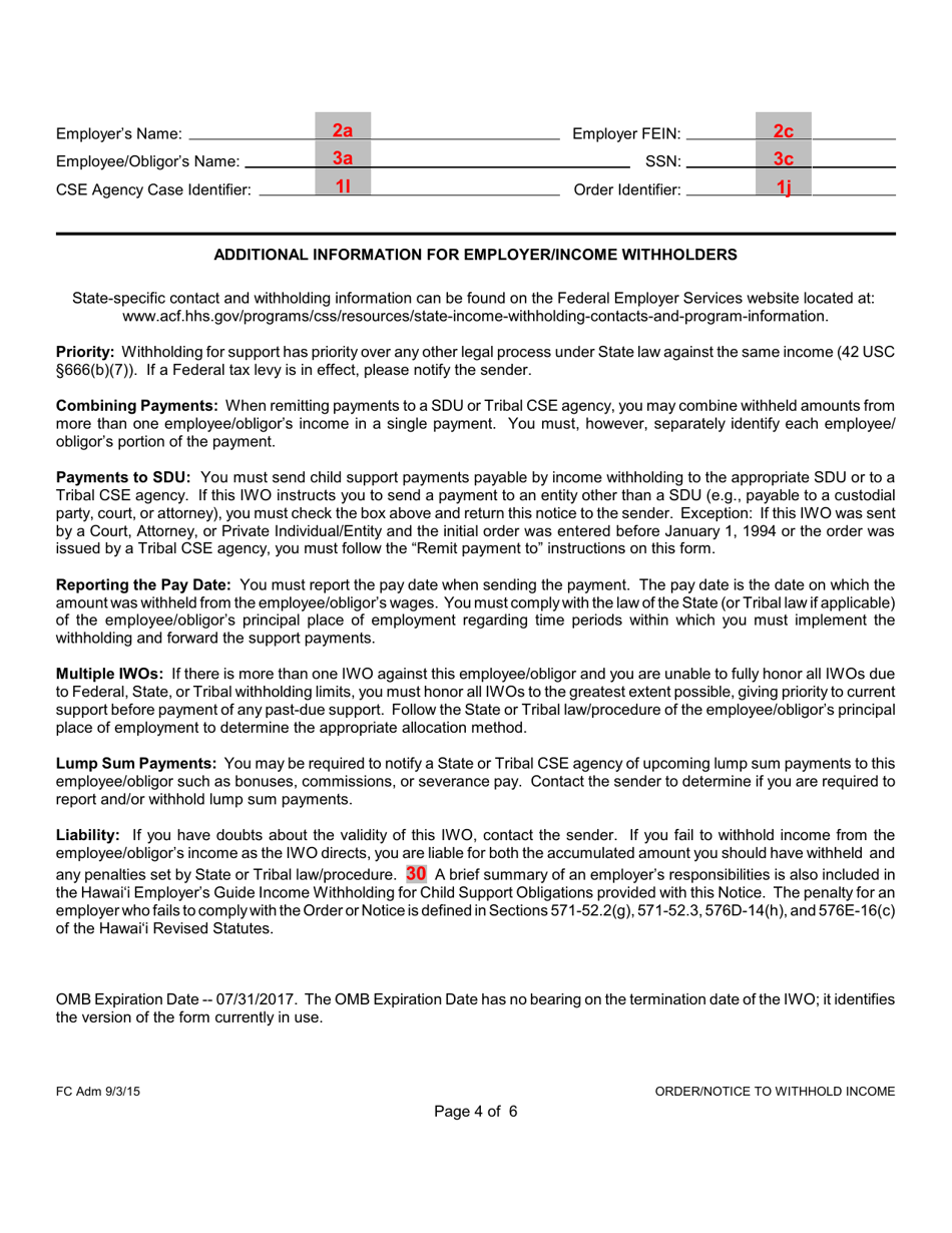 Instructions for Form 1F-P-1098 Order / Notice to Withhold Income for Support - Hawaii, Page 11