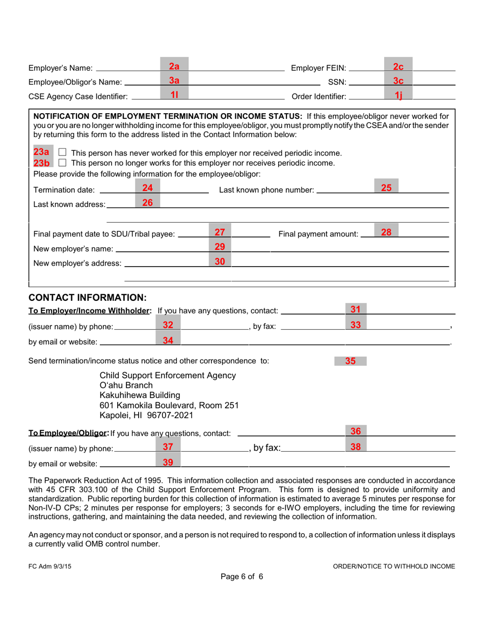 Instructions for Form 1F-P-1098 Order / Notice to Withhold Income for Support - Hawaii, Page 13