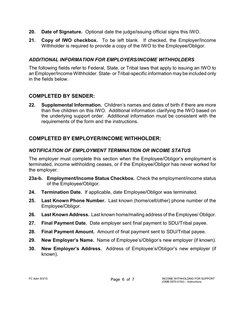 Instructions for Form 1F-P-1098 Order / Notice to Withhold Income for Support - Hawaii, Page 6