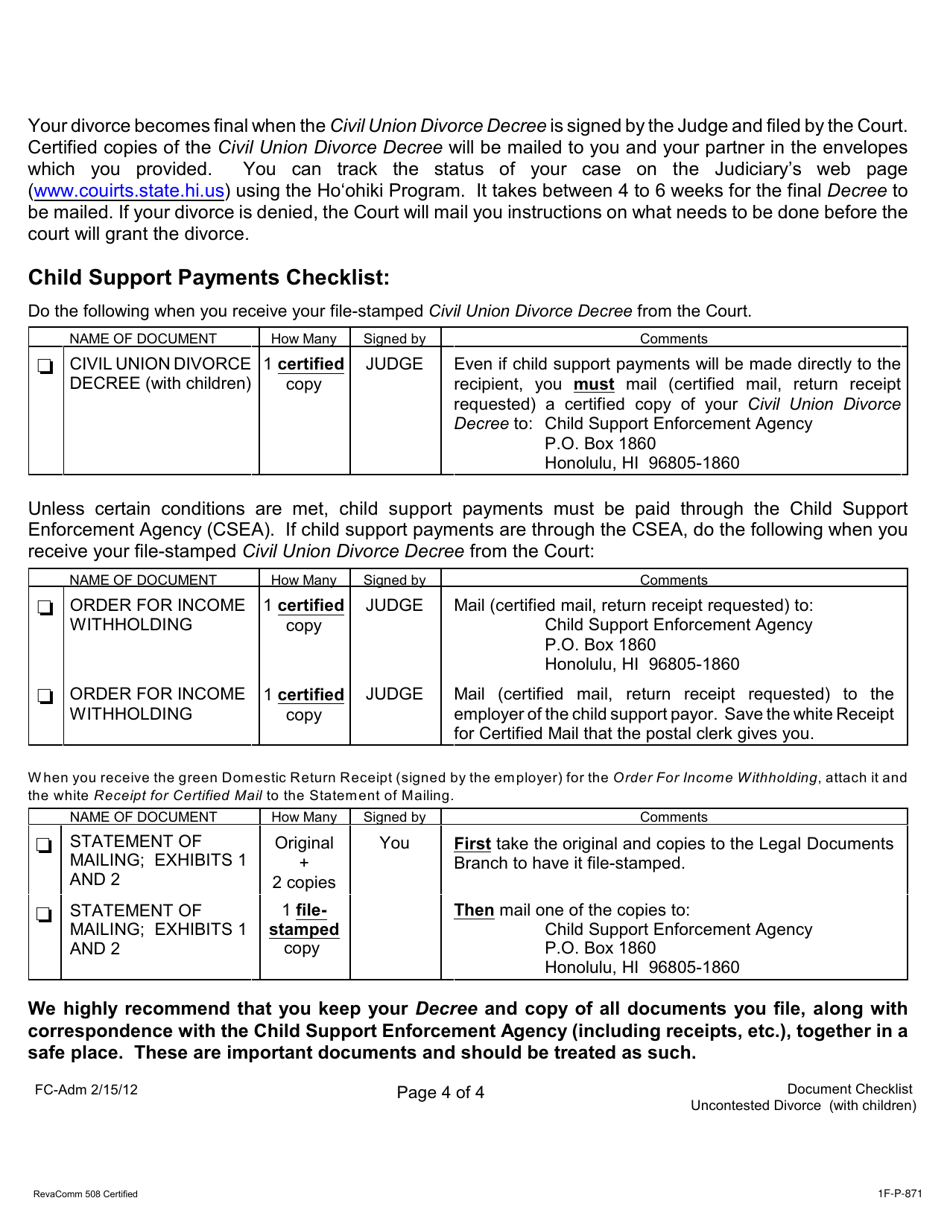 Form 1F-P-871 Document Checklist - Hawaii, Page 4