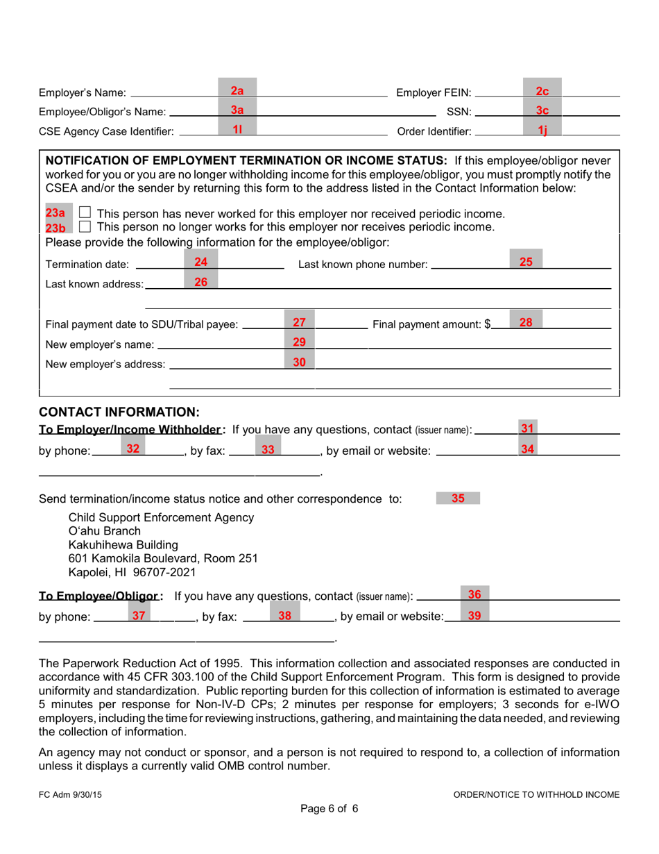 Instructions for Form 1F-P-888 Order / Notice to Withhold Income for Support - Hawaii, Page 13