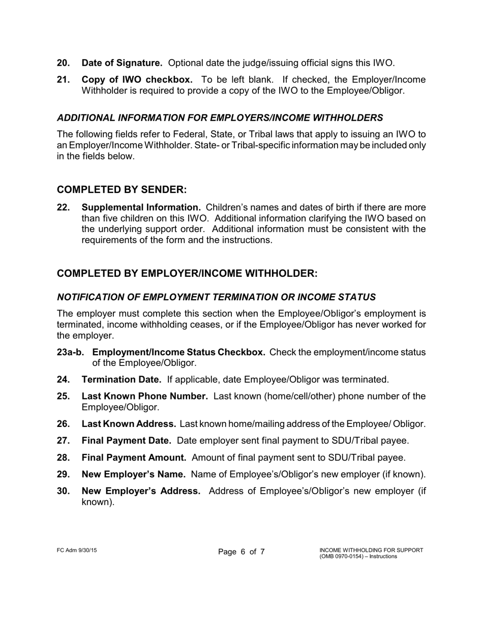 Instructions for Form 1F-P-888 Order / Notice to Withhold Income for Support - Hawaii, Page 6