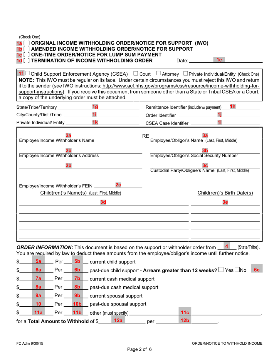 Instructions for Form 1F-P-888 Order / Notice to Withhold Income for Support - Hawaii, Page 9