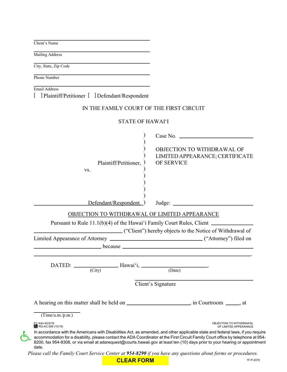 Form 1F-P-2070 Download Fillable PDF or Fill Online Objection to ...