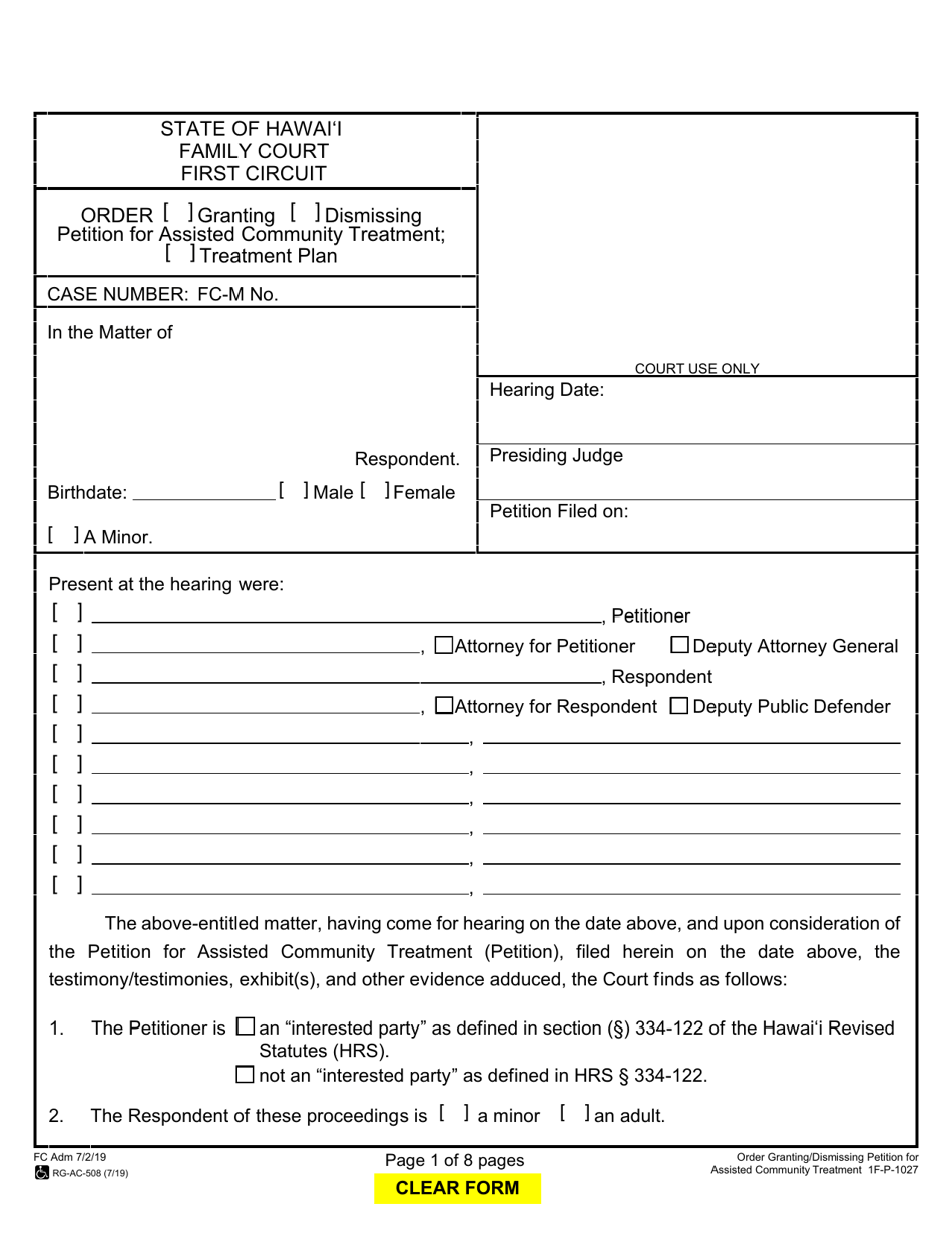 Form 1F-P-1027 Order Granting or Dismissing Petition - Hawaii, Page 1