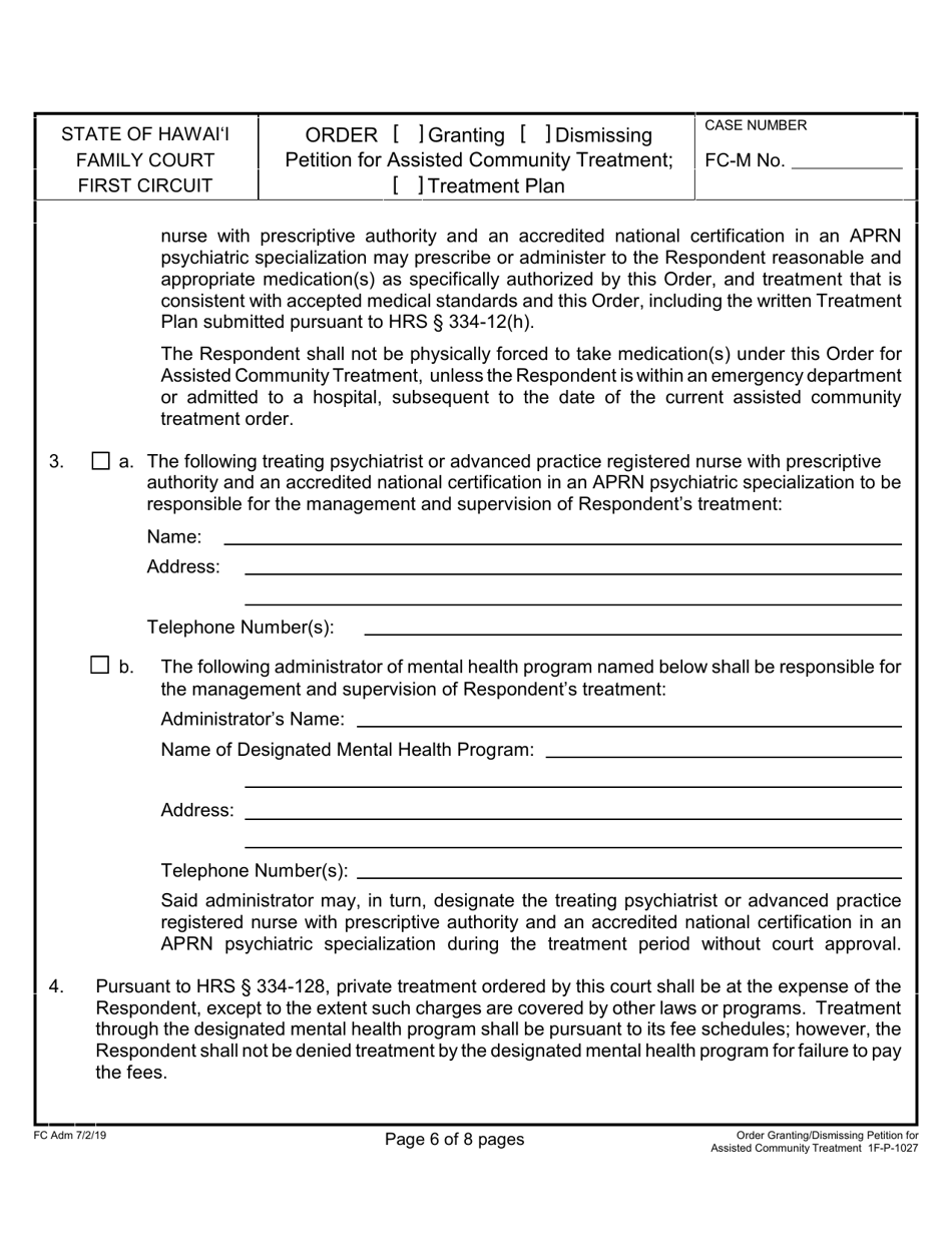 Form 1F-P-1027 Order Granting or Dismissing Petition - Hawaii, Page 6