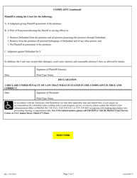Form 1DC57 Complaint (Ejectment, Damages); Declaration; Exhibit; Summons - Hawaii, Page 2