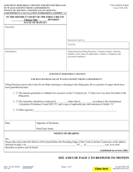 Document preview: Form 1DC27B Judgment Debtor(S)'s Motion Return/Release of Wages Exempt From Garnishment; Notice of Motion; Certificate of Service; Garnishment Calculation Worksheet; Exhibit "a" - Hawaii
