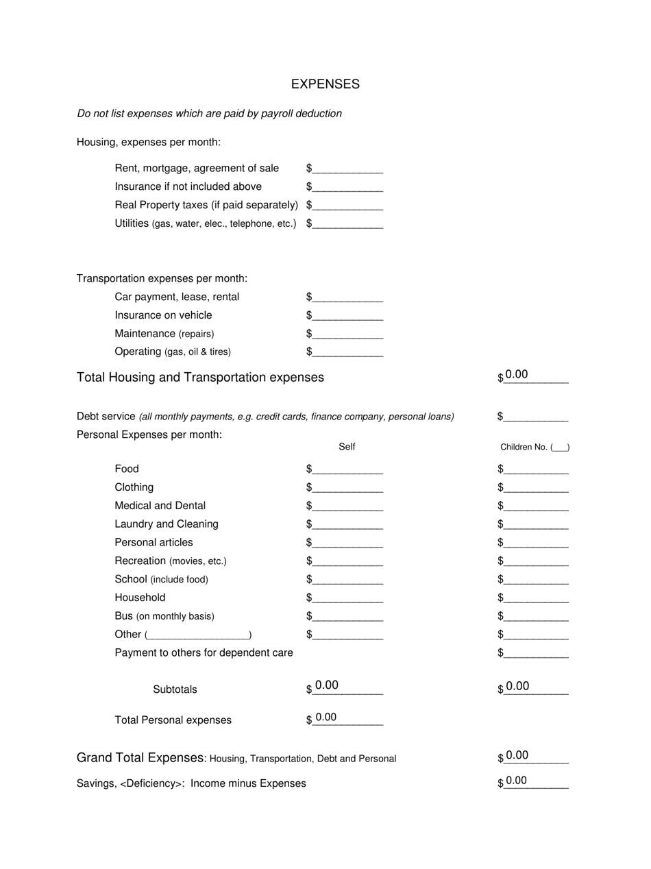 Form 2F-E-035 Income and Expense Statement (Plaintiff) - Hawaii, Page 3