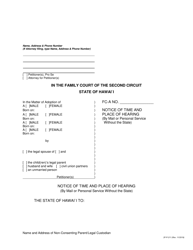 Form 2F-P-211 Notice of Hearing by Mail or Personal Service Without the State - Hawaii