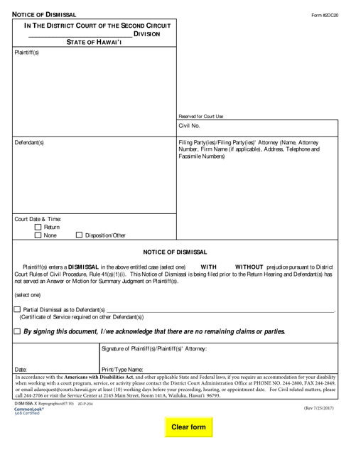 Form 2DC20 Notice of Dismissal - Hawaii