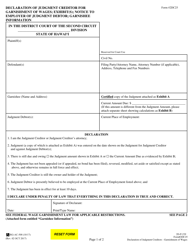 Document preview: Form 2DC25 Affidavit of Judgment Creditor(S) for Garnishment of Wages; Exhibit(S); Notice to Employer of Judgment Debtor; Garnishee Information - Hawaii