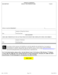 Form 3DC10 Complaint for Return of Personal Property (Replevin); Summons - Hawaii, Page 2