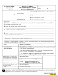 Document preview: Form 5F-P-169 Motion to Modify Hrs 586 Protective Order Notice and Summons - Hawaii