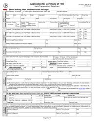 Form ITD3337 Application for Certificate of Title - Idaho