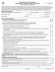 Form ITD3143 Application for Even Exchange Cdl Military Knowledge and Skills Test Waiver - Idaho, Page 2