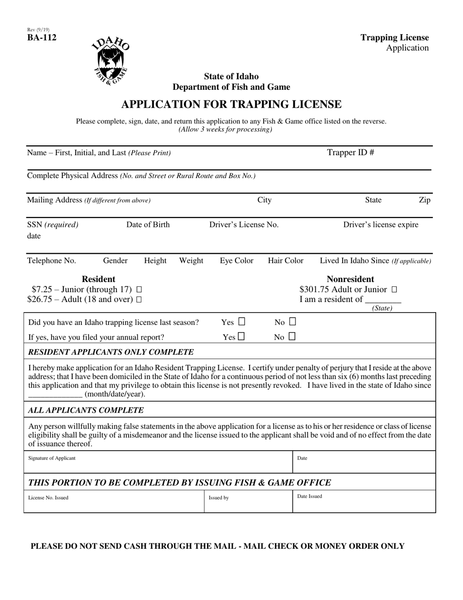 Form BA112 Fill Out, Sign Online and Download Printable PDF, Idaho