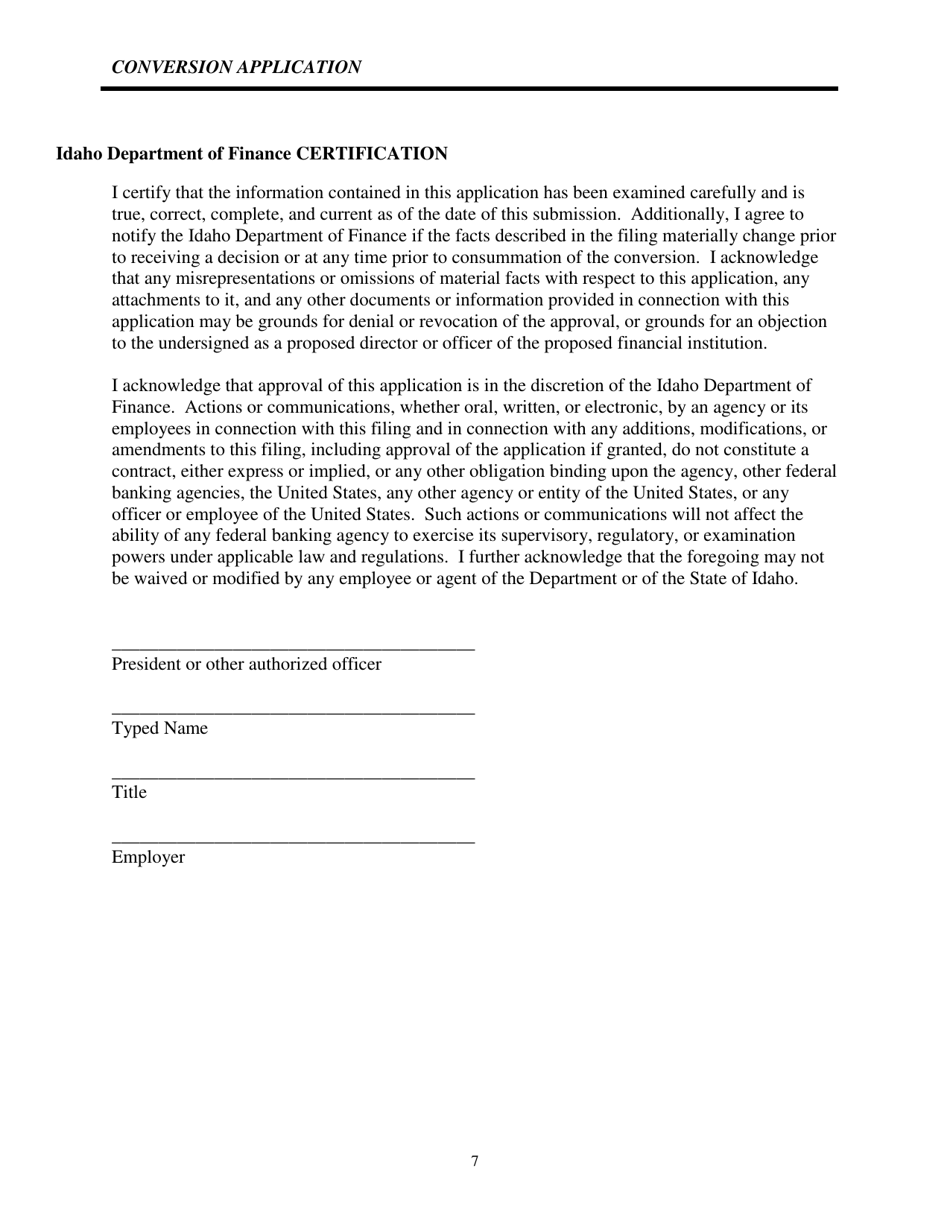 Charter Conversion Application - Idaho, Page 10