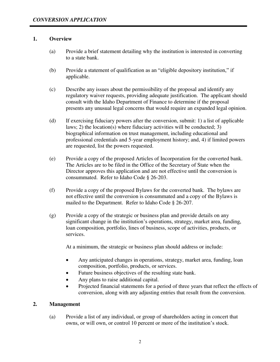 Charter Conversion Application - Idaho, Page 5