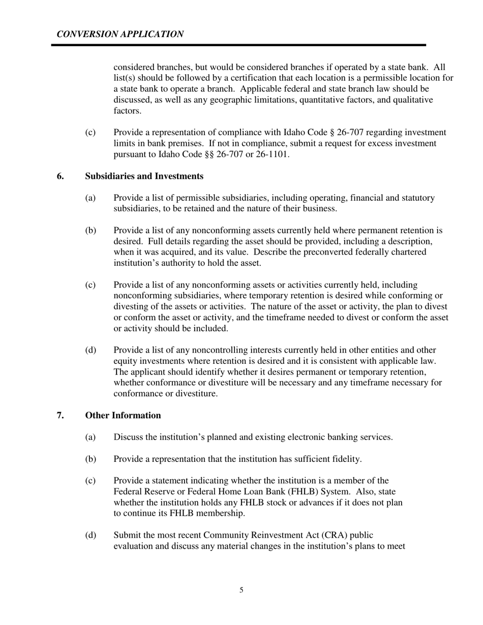 Charter Conversion Application - Idaho, Page 8
