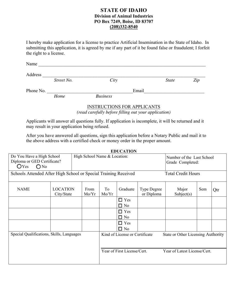 Idaho Artificial Insemination Application - Fill Out, Sign Online and ...