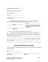Document preview: Form CAO FL2-3 Affidavit of Mailing Pursuant to Order for Publication of Summons - Idaho