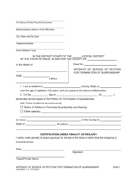 Document preview: Form CAO GCM11-3 Affidavit of Service of Petition for Termination of Guardianship - Idaho