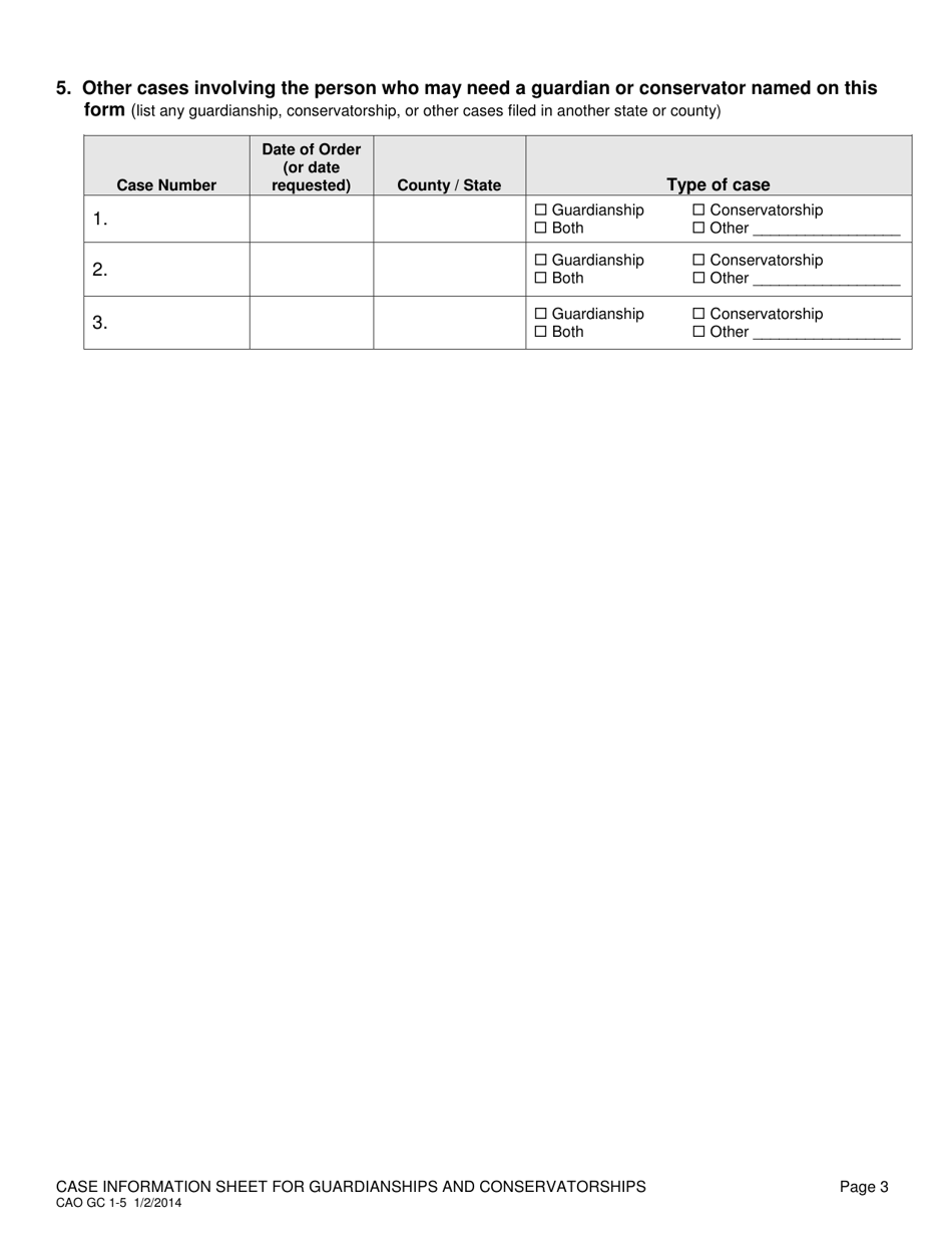 Form CAO GC1-5 Case Information Sheet for Guardianships and Conservatorships - Idaho, Page 3