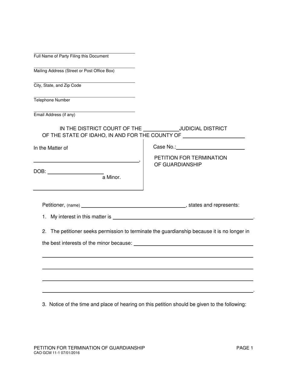 Form CAO GCM11-1 Petition for Termination of Guardianship - Idaho, Page 1