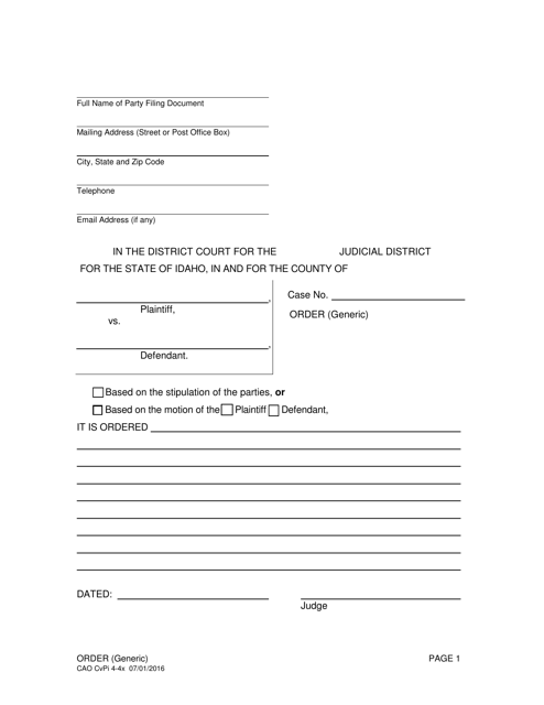 Form CAO CvPi4-4X Order (Generic) - Idaho