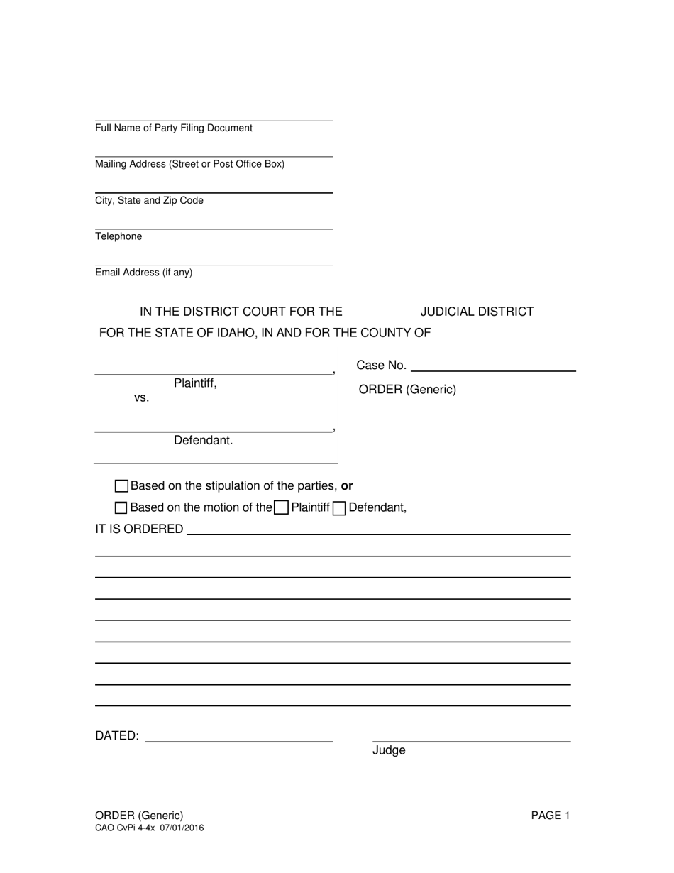 Form CAO CvPi4-4X Order (Generic) - Idaho, Page 1