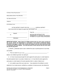 Document preview: Form CAO FW1-14 Motion and Affidavit for Permission to Proceed on Partial Payment of Court Fees (Prisoner) - Idaho