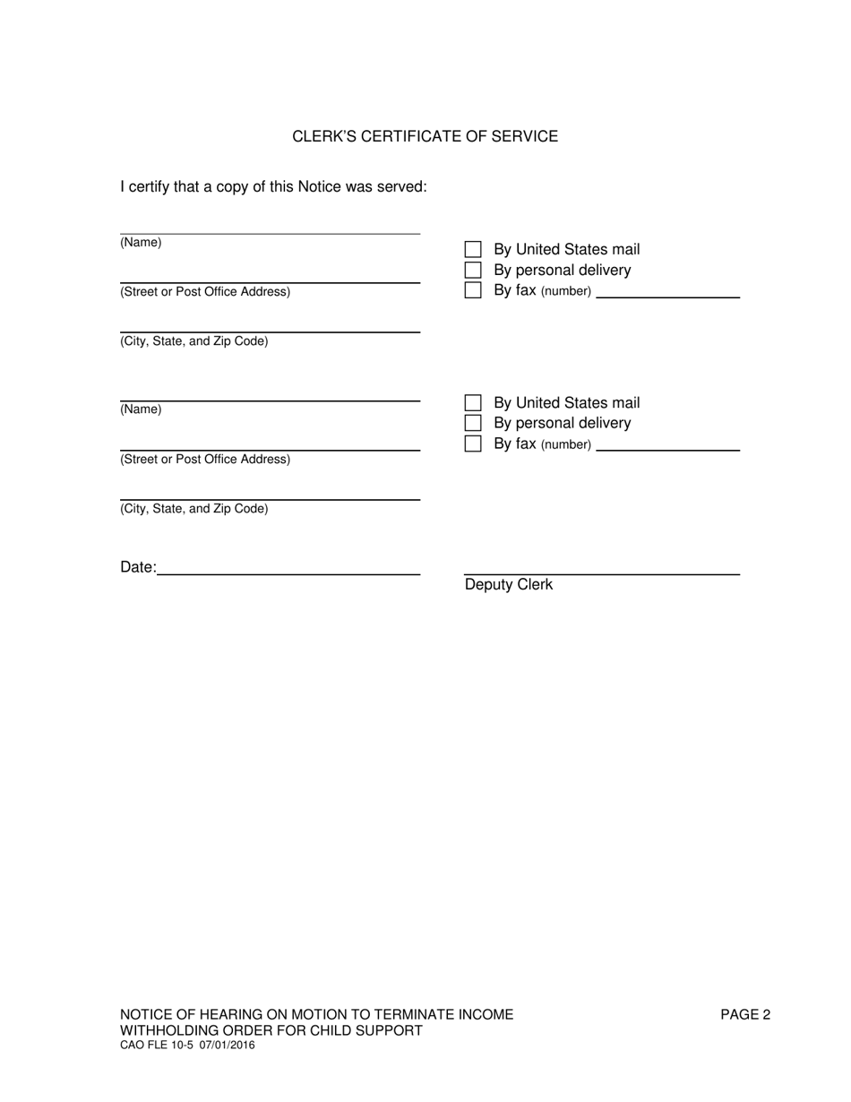 Form CAO FLE10-5 Notice of Hearing on Motion to Terminate Income Withholding Order for Child Support - Idaho, Page 2
